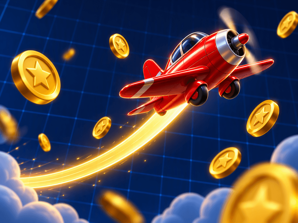 Red plane climbing along a glowing curve, Maxwinexch Aviator