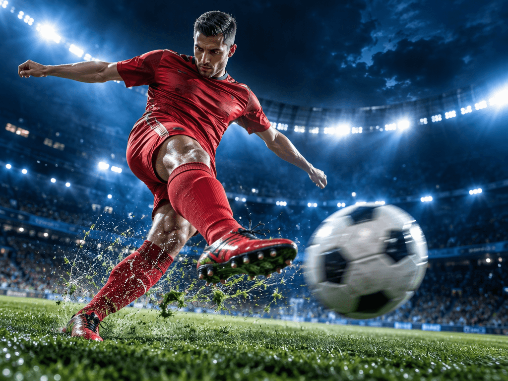 Football player striking the ball at night, Maxwinexch football